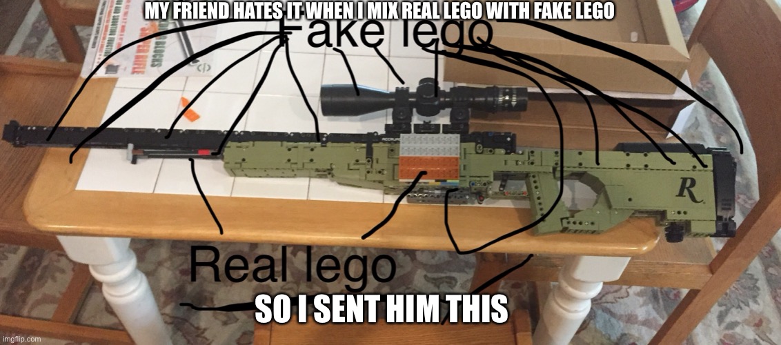 My friend hates me now | MY FRIEND HATES IT WHEN I MIX REAL LEGO WITH FAKE LEGO; SO I SENT HIM THIS | image tagged in my friends and i be like | made w/ Imgflip meme maker