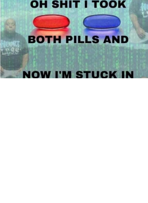 High Quality oh shit i took both pills and now im stuck in x Blank Meme Template