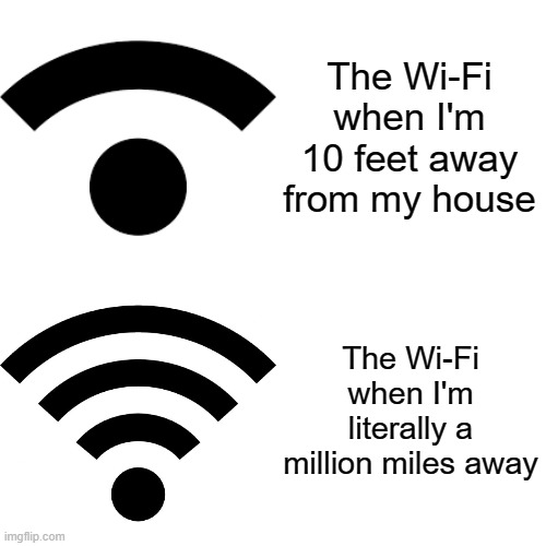 Do people even read titles anymore? |  The Wi-Fi when I'm 10 feet away from my house; The Wi-Fi when I'm literally a million miles away | image tagged in memes,drake hotline bling,wifi,wifi drops,funny,why are you reading this | made w/ Imgflip meme maker