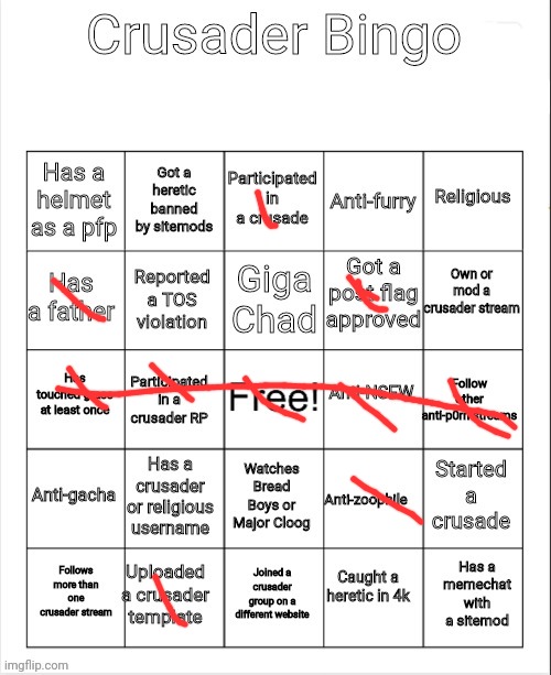 I got a bingo! UwU(Gg) | image tagged in crusader bingo | made w/ Imgflip meme maker