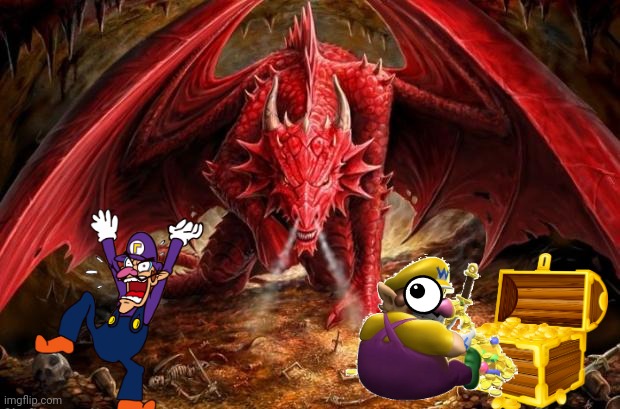 Wario and Waluigi dies by a Dragon after they found treasure.mp3 | image tagged in dragon,wario dies,wario,waluigi,cryptid,animals | made w/ Imgflip meme maker
