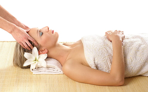 Woman relaxing at spa day Blank Meme Template