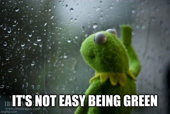 kermit window | IT'S NOT EASY BEING GREEN | image tagged in kermit window | made w/ Imgflip meme maker