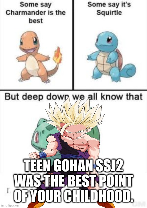 Honest | TEEN GOHAN SSJ2 WAS THE BEST POINT OF YOUR CHILDHOOD. | image tagged in best | made w/ Imgflip meme maker