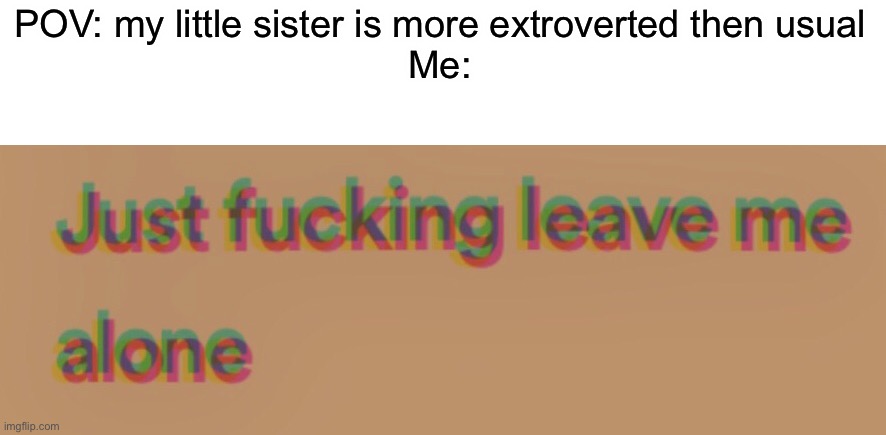 I’m very introverted | POV: my little sister is more extroverted then usual
Me: | image tagged in extrovert,leave me alone,billie eilish | made w/ Imgflip meme maker