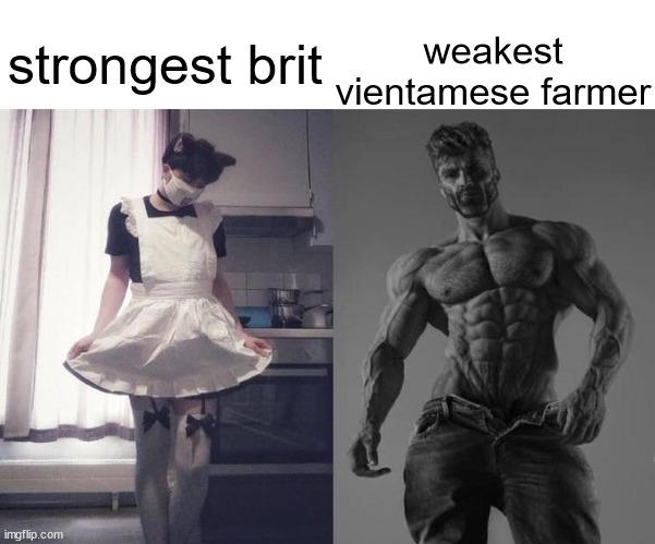 watch out; they beat America. | strongest brit; weakest vientamese farmer | image tagged in shitpost status | made w/ Imgflip meme maker