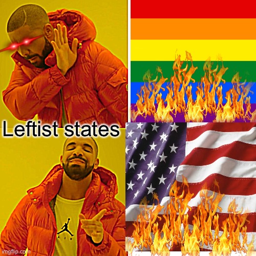 Dem logic | Leftist states | image tagged in leftists,idiots,gay pride flag,american flag,flames,stupid people | made w/ Imgflip meme maker