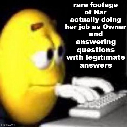 ballsack | rare footage of Nar actually doing her job as Owner; and answering questions with legitimate answers | image tagged in emoji typing | made w/ Imgflip meme maker