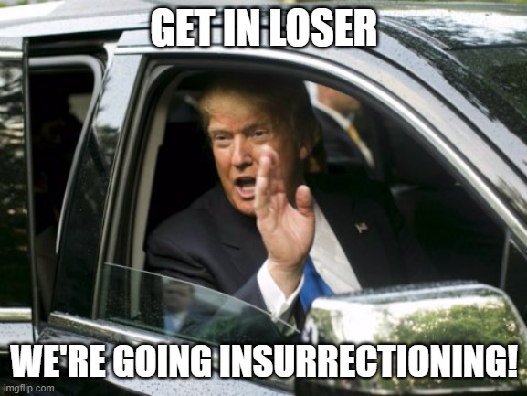 Trump Get In Loser | GET IN LOSER; WE'RE GOING INSURRECTIONING! | image tagged in trump get in loser | made w/ Imgflip meme maker