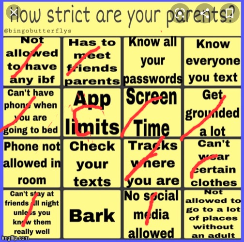 Strict parent bingo | image tagged in strict parent bingo | made w/ Imgflip meme maker