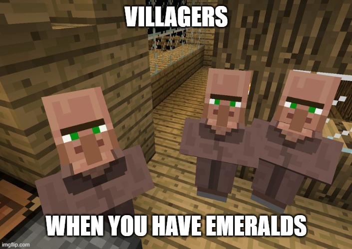 low quality meme or nah? | VILLAGERS; WHEN YOU HAVE EMERALDS | image tagged in minecraft villagers | made w/ Imgflip meme maker