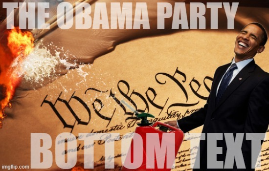 Obama Burns the US Constitution | THE OBAMA PARTY; BOTTOM TEXT | image tagged in obama burns the us constitution | made w/ Imgflip meme maker