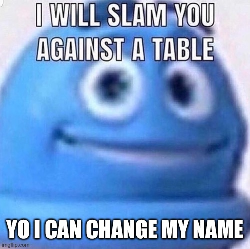 Give suggestions | YO I CAN CHANGE MY NAME | image tagged in i will slam you against a table | made w/ Imgflip meme maker