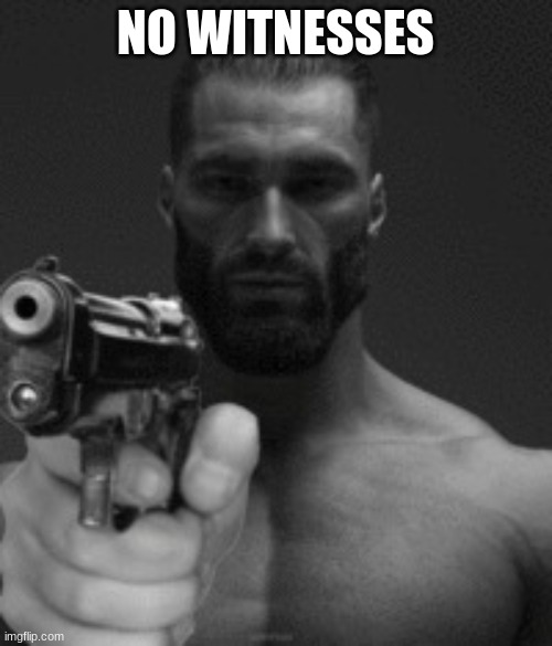 Gigachad Gun | NO WITNESSES | image tagged in gigachad gun | made w/ Imgflip meme maker