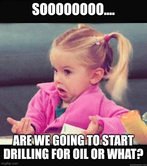 I dont know girl | SOOOOOOOO.... ARE WE GOING TO START DRILLING FOR OIL OR WHAT? | image tagged in i dont know girl | made w/ Imgflip meme maker