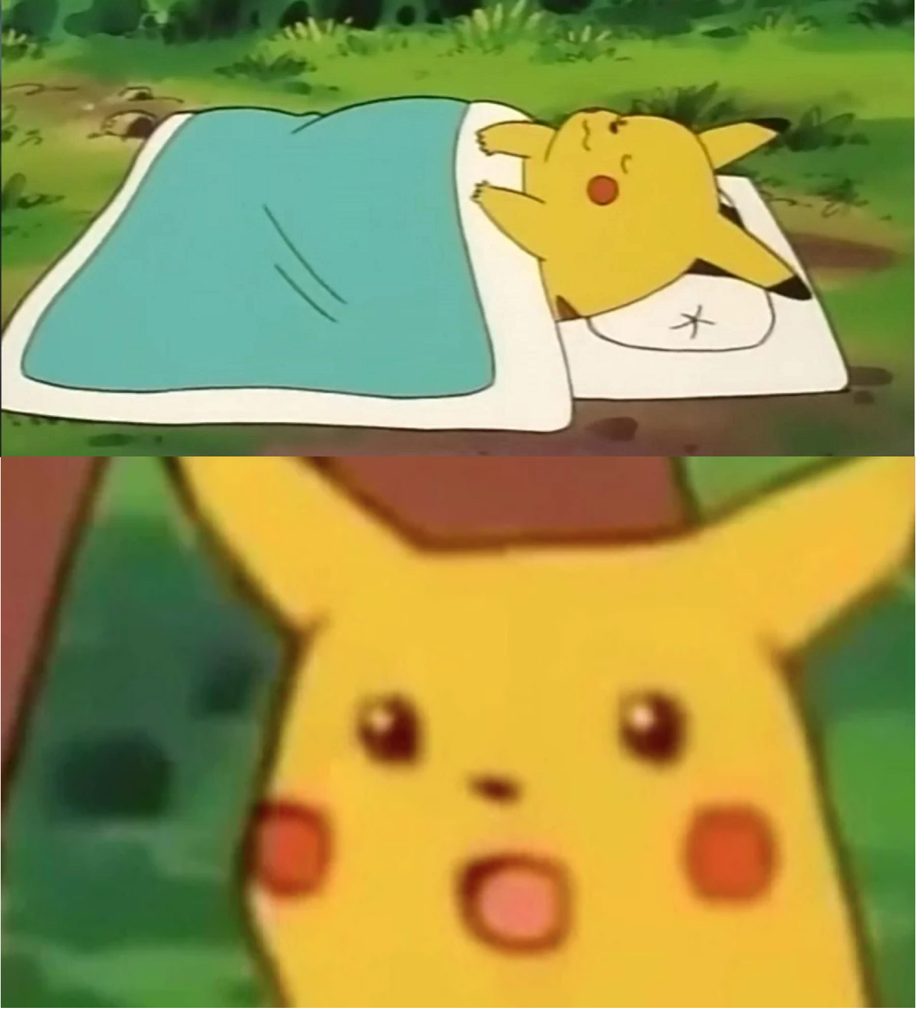 Asleep Pikachu Then Awake Blank Meme Template