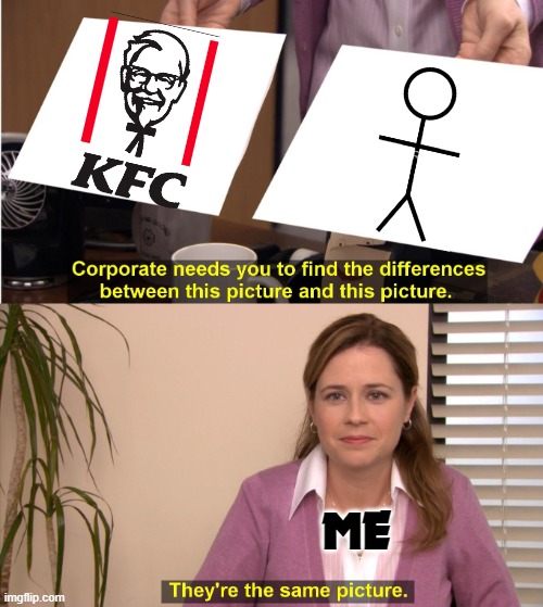 Once you see it, you know what the meme means. (hint: KFC Tie) | ME | image tagged in memes,they're the same picture | made w/ Imgflip meme maker