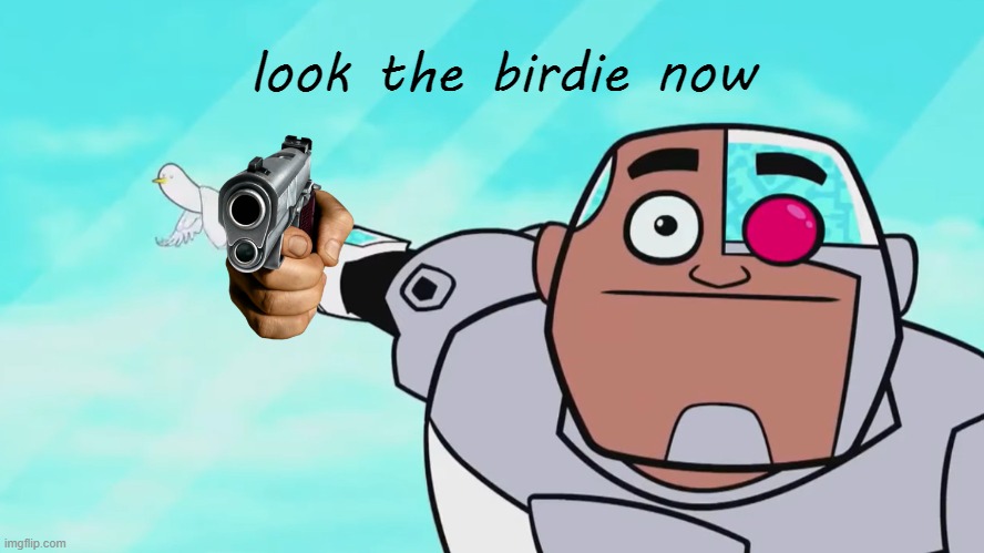 ok,ok im gonna see it | look the birdie now | image tagged in guys look a birdie,gun | made w/ Imgflip meme maker