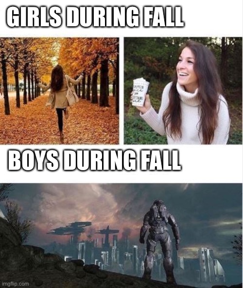 Yay a meme | GIRLS DURING FALL; BOYS DURING FALL | image tagged in memes,boys vs girls | made w/ Imgflip meme maker