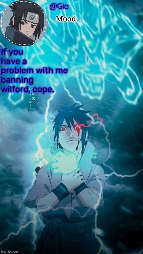 Rules are rules | If you have a problem with me banning wilford, cope. | image tagged in sasuke | made w/ Imgflip meme maker