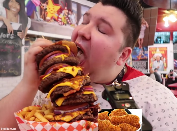 Nikocado eats big burger | image tagged in nikocado eats big burger | made w/ Imgflip meme maker