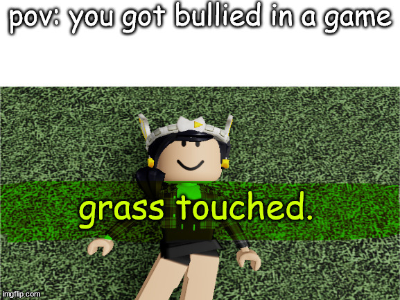 g r a s s |  pov: you got bullied in a game | image tagged in ineta_playz touches grass,grass,grass touched | made w/ Imgflip meme maker