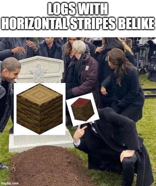 jungle log is the past, mangroove log is the future | LOGS WITH HORIZONTAL STRIPES BELIKE | image tagged in grant gustin over grave | made w/ Imgflip meme maker