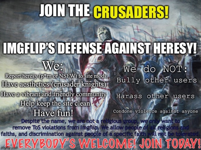 Crusader advertisement I made, free to repost anywhere that allows stream advertisements | made w/ Imgflip meme maker