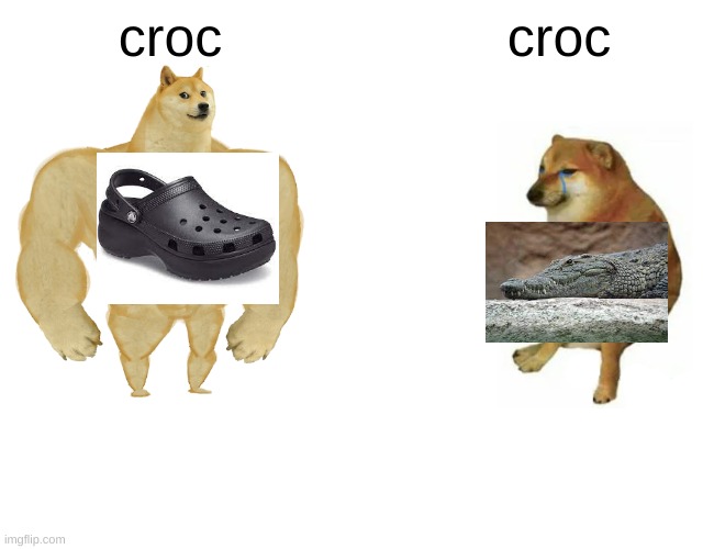 Buff Doge vs. Cheems | croc; croc | image tagged in memes,buff doge vs cheems | made w/ Imgflip meme maker