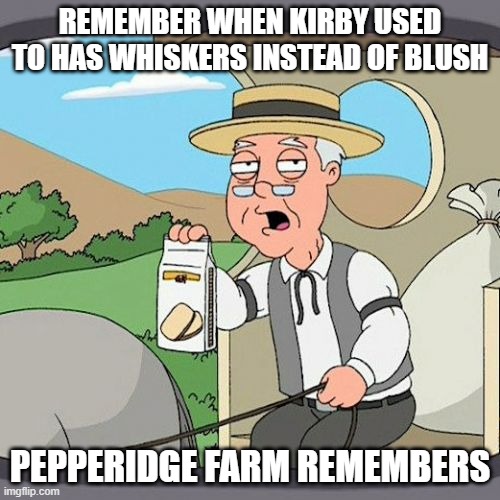 Do you know this | REMEMBER WHEN KIRBY USED TO HAS WHISKERS INSTEAD OF BLUSH; PEPPERIDGE FARM REMEMBERS | image tagged in memes,pepperidge farm remembers,kirby | made w/ Imgflip meme maker