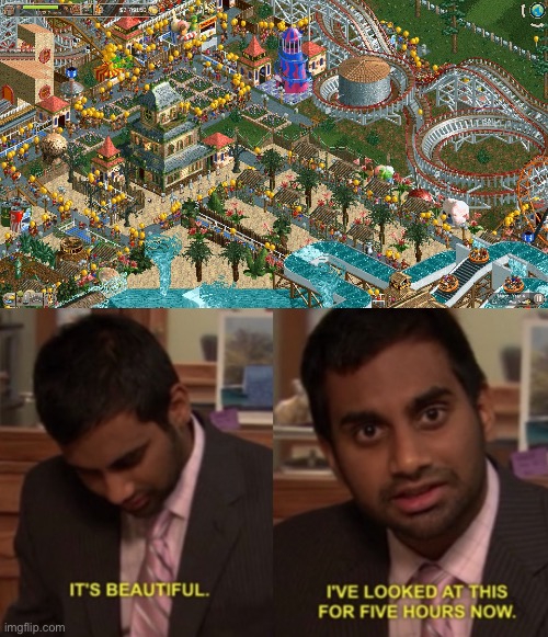 How beautiful is Haunted Harbour? | image tagged in i've looked at this for 5 hours now,rollercoaster tycoon,memes,wholesome,beautiful,theme park | made w/ Imgflip meme maker