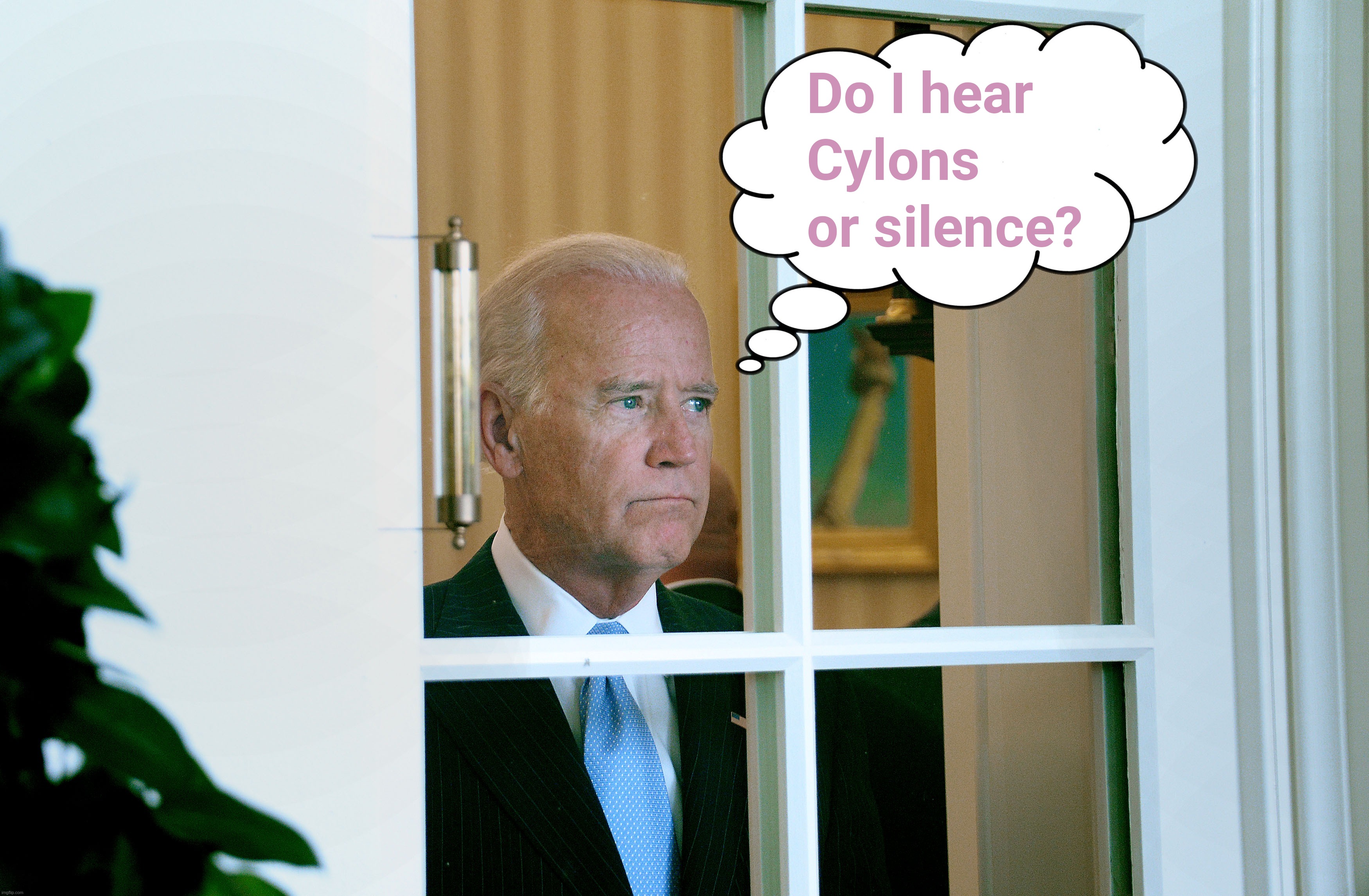Joe Biden thinking Do I hear Cylons or silence? | image tagged in biden,president,silence,cylons,thinking,joe | made w/ Imgflip meme maker