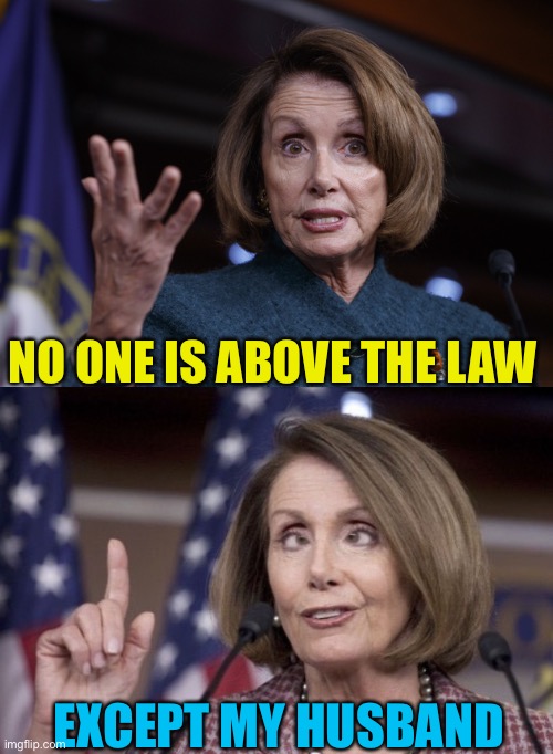 EXCEPT MY HUSBAND NO ONE IS ABOVE THE LAW | image tagged in good old nancy pelosi,nancy pelosi | made w/ Imgflip meme maker