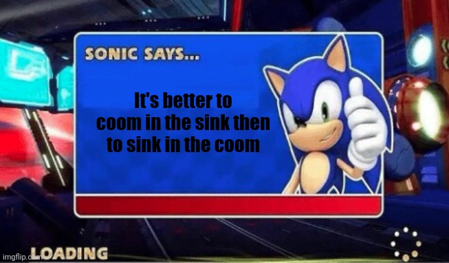 Sonic Says | It's better to coom in the sink then to sink in the coom | image tagged in sonic says | made w/ Imgflip meme maker