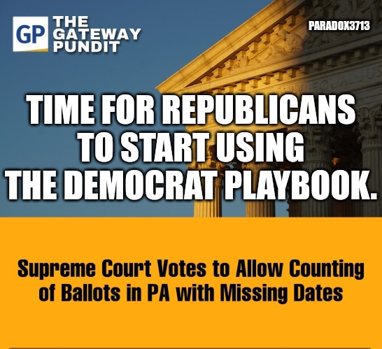 What's good for the Goose... | PARADOX3713; TIME FOR REPUBLICANS TO START USING THE DEMOCRAT PLAYBOOK. | image tagged in memes,politics,voter fraud,democrats,republicans,scotus | made w/ Imgflip meme maker