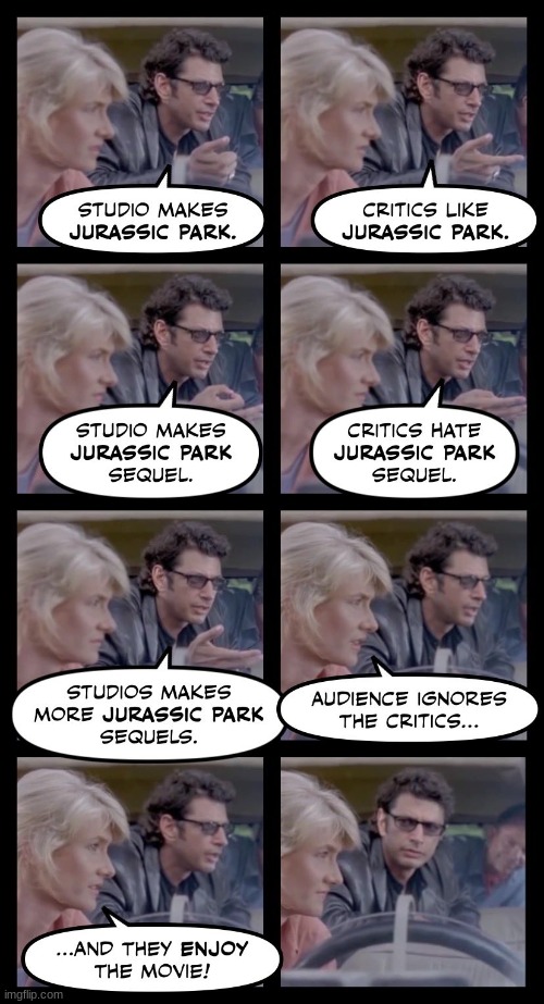 I liked them | image tagged in jurassic park,dinosaurs,critics,criticism,movies,film | made w/ Imgflip meme maker
