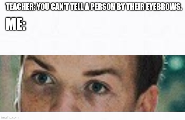 Maze runner Gally will poulter eyebrows | TEACHER: YOU CAN'T TELL A PERSON BY THEIR EYEBROWS. ME: | image tagged in maze runner,eyebrows,funny memes,so true memes | made w/ Imgflip meme maker