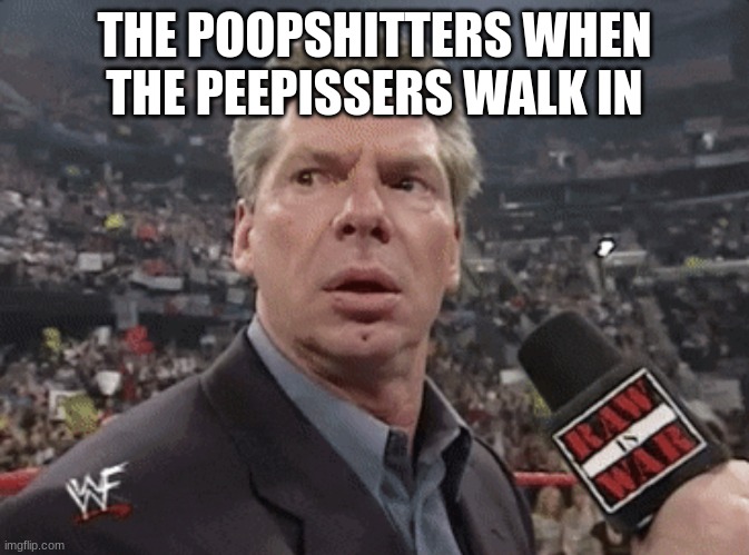 X when Y walks in | THE POOPSHITTERS WHEN THE PEEPISSERS WALK IN | image tagged in x when y walks in | made w/ Imgflip meme maker