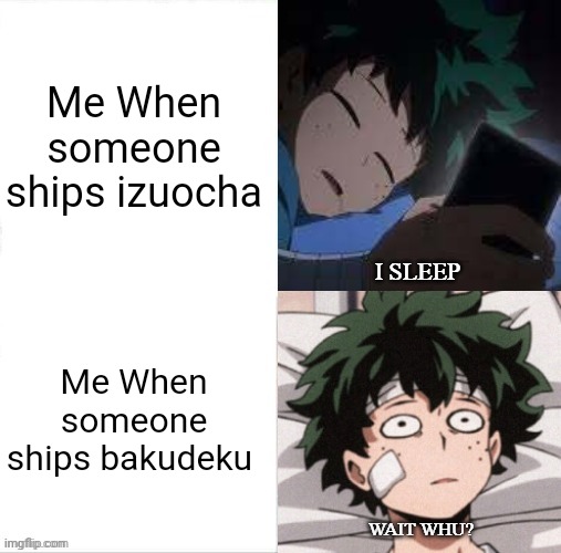 Sleeping deku | Me When someone ships izuocha; Me When someone ships bakudeku | image tagged in sleeping deku | made w/ Imgflip meme maker