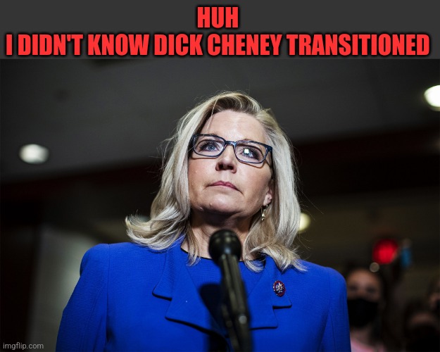 HUH 
I DIDN'T KNOW DICK CHENEY TRANSITIONED | made w/ Imgflip meme maker