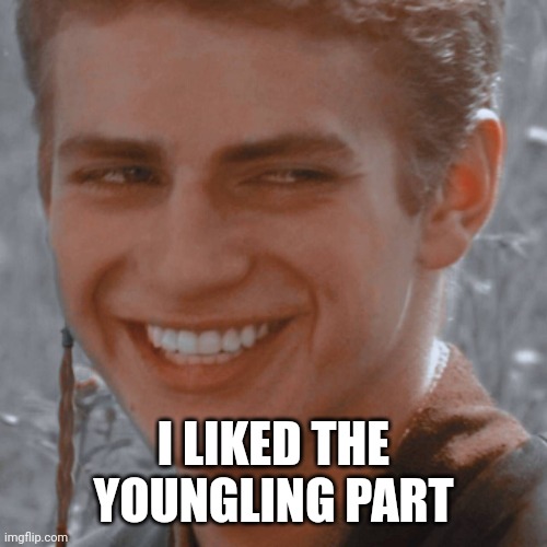 Smile Anakin | I LIKED THE YOUNGLING PART | image tagged in smile anakin | made w/ Imgflip meme maker