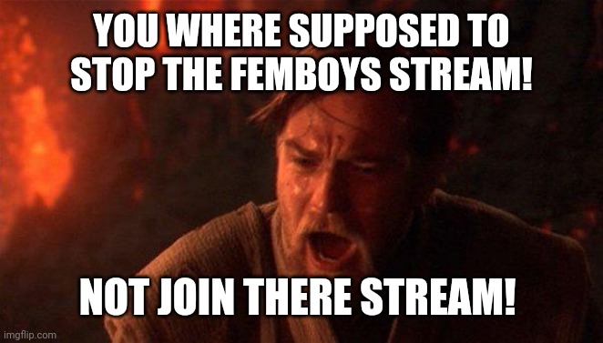YOU WHERE SUPPOSED TO STOP THE FEMBOYS STREAM! NOT JOIN THERE STREAM! | image tagged in memes,you were the chosen one star wars | made w/ Imgflip meme maker