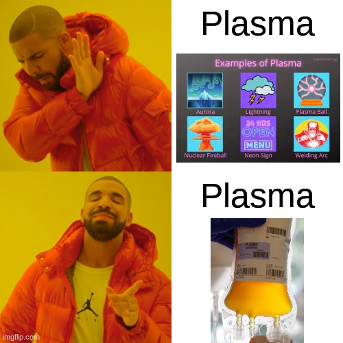 Plasma meme | Plasma; Plasma | image tagged in memes,drake hotline bling | made w/ Imgflip meme maker