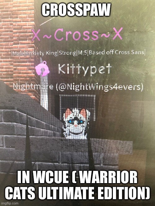 :0 | CROSSPAW; IN WCUE ( WARRIOR CATS ULTIMATE EDITION) | image tagged in cross sans | made w/ Imgflip meme maker