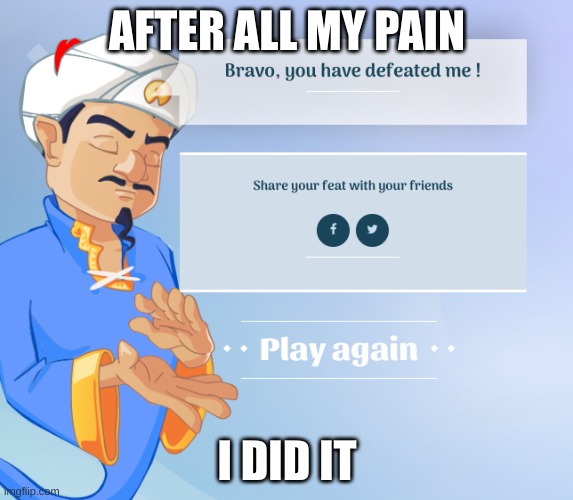 FINALLY | AFTER ALL MY PAIN; I DID IT | image tagged in akinator,finally | made w/ Imgflip meme maker