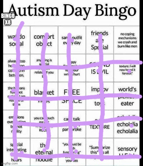 autism bingo | BINGO X8 | image tagged in autism bingo,autism,bingo | made w/ Imgflip meme maker