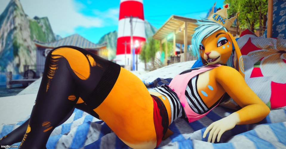 That is an ugly beach. (By PepperShark) | image tagged in furry,femboy,cute,adorable,beach,thighs | made w/ Imgflip meme maker
