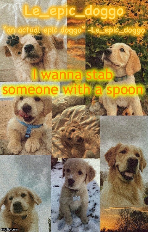 Doggo temp by doggo. Wait what that’s confusing | I wanna stab someone with a spoon | image tagged in doggo temp by doggo wait what that s confusing | made w/ Imgflip meme maker