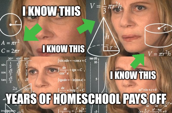 Not funny, but interesting | I KNOW THIS; I KNOW THIS; I KNOW THIS; YEARS OF HOMESCHOOL PAYS OFF | image tagged in calculating meme | made w/ Imgflip meme maker