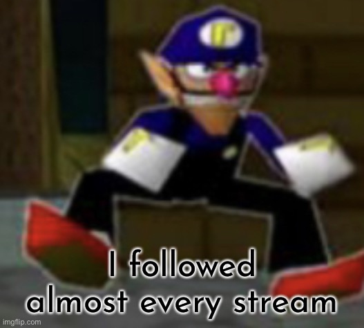 wah male | I followed almost every stream | image tagged in wah male | made w/ Imgflip meme maker